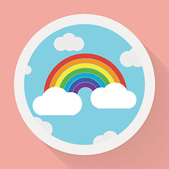 Image showing Color rainbow with clouds, Flat style