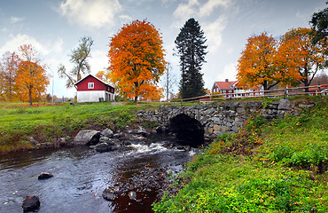 Image showing Old cottages surrounded by autumn leaves