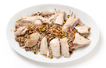 Image showing Lebanese chicken spiced rice from above