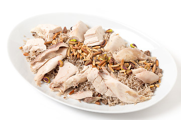 Image showing Lebanese chicken and spiced rice serving dish