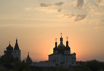 Image showing Sunset against Holy Trinity Monastery. Tyumen