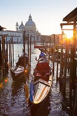 Image showing Gondolas in Grand Canal of Vienice, Italy.