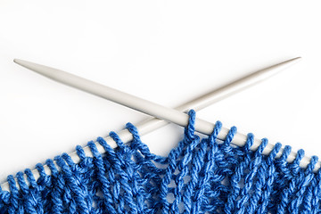 Image showing Closeup of a blue knitted scarf