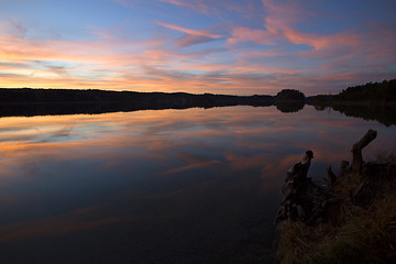 Image showing Sunset at the lakes Osterseen in Bavaria