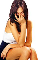 Image showing Sad woman with smart phone