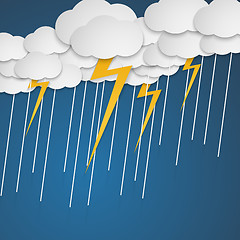 Image showing Lightning with rain in clouds. Cartoon style