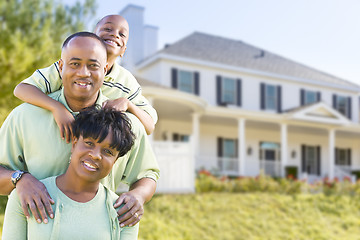 Image showing Attractive African American Family in Front of Home