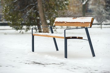 Image showing Wooden bench at winter