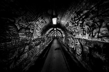 Image showing Dark undergorund passage with light