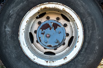 Image showing Old car tyre closeup photo