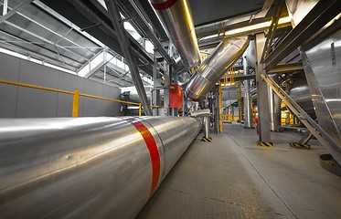 Image showing Industrial pipes in a thermal power plant