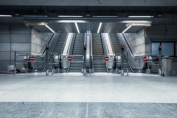 Image showing Moving escalator in the business center