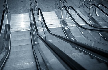 Image showing Moving escalator in the business center