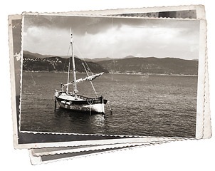 Image showing Vintage photo Old wooden sail ship