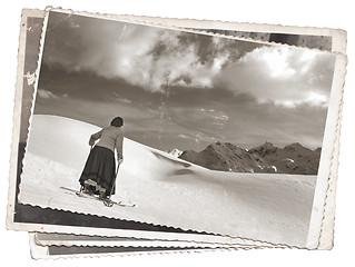 Image showing Vintage photos women on skis
