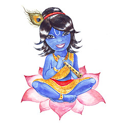 Image showing Indian God Krishna. Watercolor illustration.