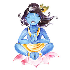 Image showing Indian God Krishna. Watercolor illustration.