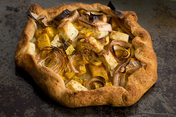 Image showing Galette with leeks, pumpkin and feta