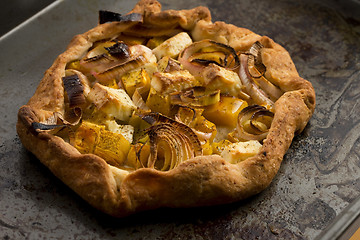 Image showing Galette with leeks, pumpkin and feta