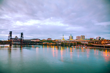Image showing Downtown Portland cityscape at the night time