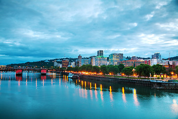 Image showing Downtown Portland cityscape at the night time