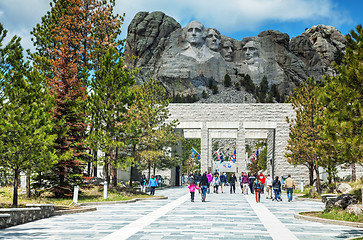 Image showing Mount Rushmore monument with tourists near Keystone, SD