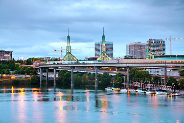 Image showing Downtown Portland cityscape at the night time