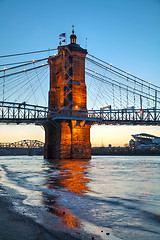 Image showing John A. Roebling Suspension Bridge in Cincinnati