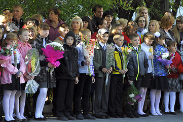 Image showing September 1. A solemn ruler of pupils in the school yard.