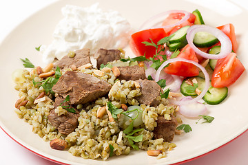 Image showing Boiled beef with freekeh cereal