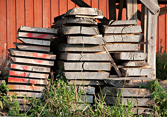 Image showing pile of wooden boards 