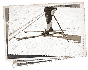 Image showing Vintage photos Old skis and boots