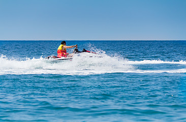 Image showing Boat trip on the water scooter.