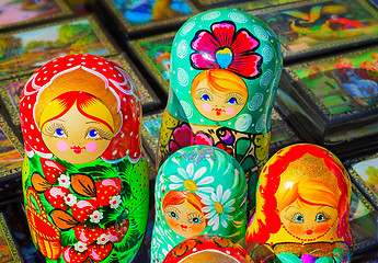 Image showing Traditional Russian toys for children - nested doll dolls.