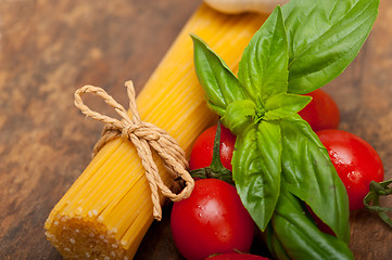 Image showing Italian spaghetti pasta tomato and basil