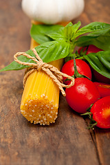 Image showing Italian spaghetti pasta tomato and basil