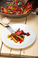 Image showing fried chili pepper and vegetable on a wok pan