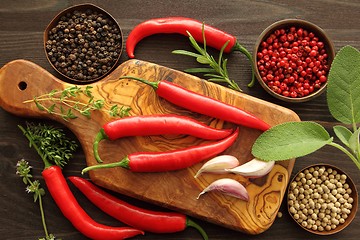 Image showing Peppers and herbs