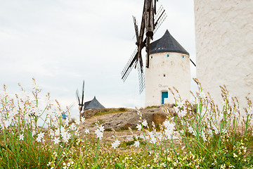 Image showing Vintage windmills in La Mancha.