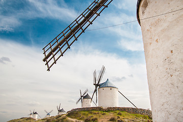 Image showing Vintage windmills in La Mancha.