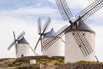 Image showing Vintage windmills in La Mancha.