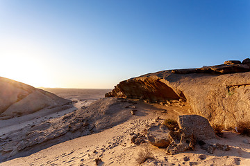 Image showing Rock formation in Namib desert in sunset, landscape