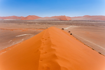 Image showing Dune 45 in sossusvlei Namibia, view from the top of a Dune 45 in sossusvlei Namibia, view from the top of a dune