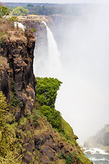 Image showing The Victoria falls with mist from water