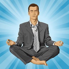Image showing Vector Businessman in Lotus Pose Meditating