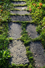 Image showing big stones paved path in greens