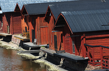 Image showing wooden barns near the river in the old town of Porvoo, Finland