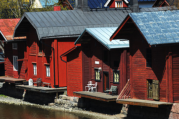 Image showing wooden barns near the river in the old town of Porvoo, Finland