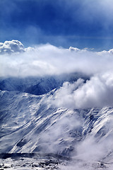 Image showing Evening view on ski resort in mist