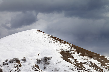 Image showing Off piste slope and overcast gray sky